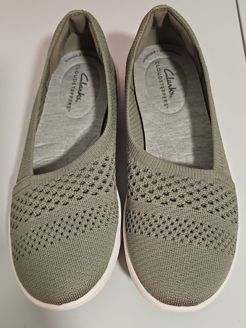 Clarks Olive Green Knit Slip-On Flats